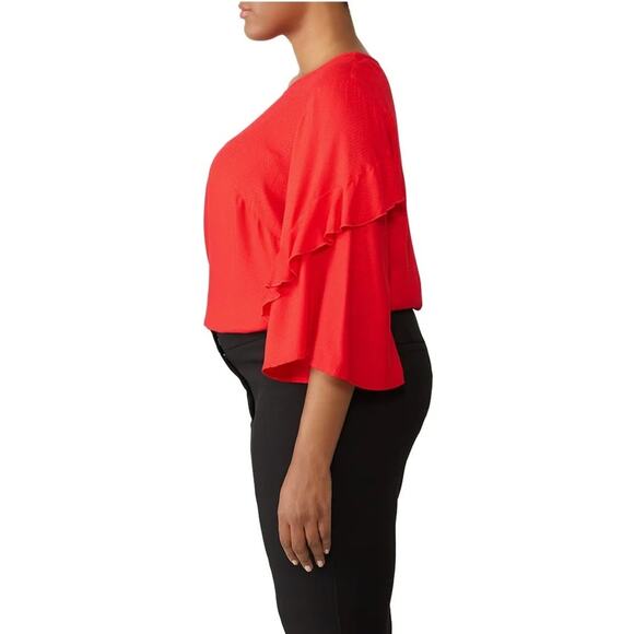 Junarose red Swiss dot top ruffle bell sleeve Size 16 Boho Vibrant Retro Classic - Picture 3 of 11